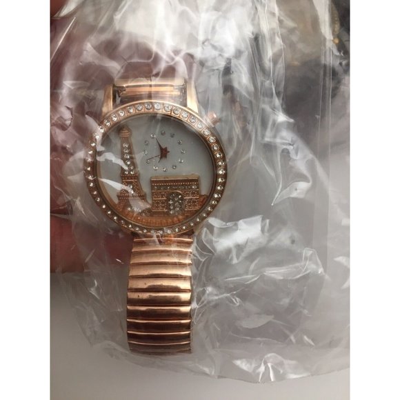 Set Watches Paris Eiffel Tower Rhinestone Dial QuartzAnalog Wrist StainlessSteel - Picture 4 of 5